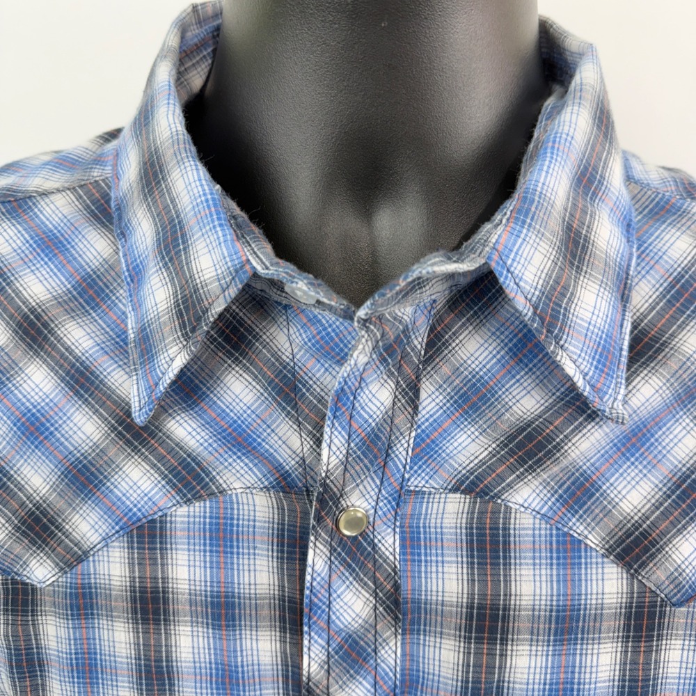Wrangler Wrancher Mens Large Blue Plaid Pearl Snap Western Long Sleeve Shirt - Picture 3 of 11